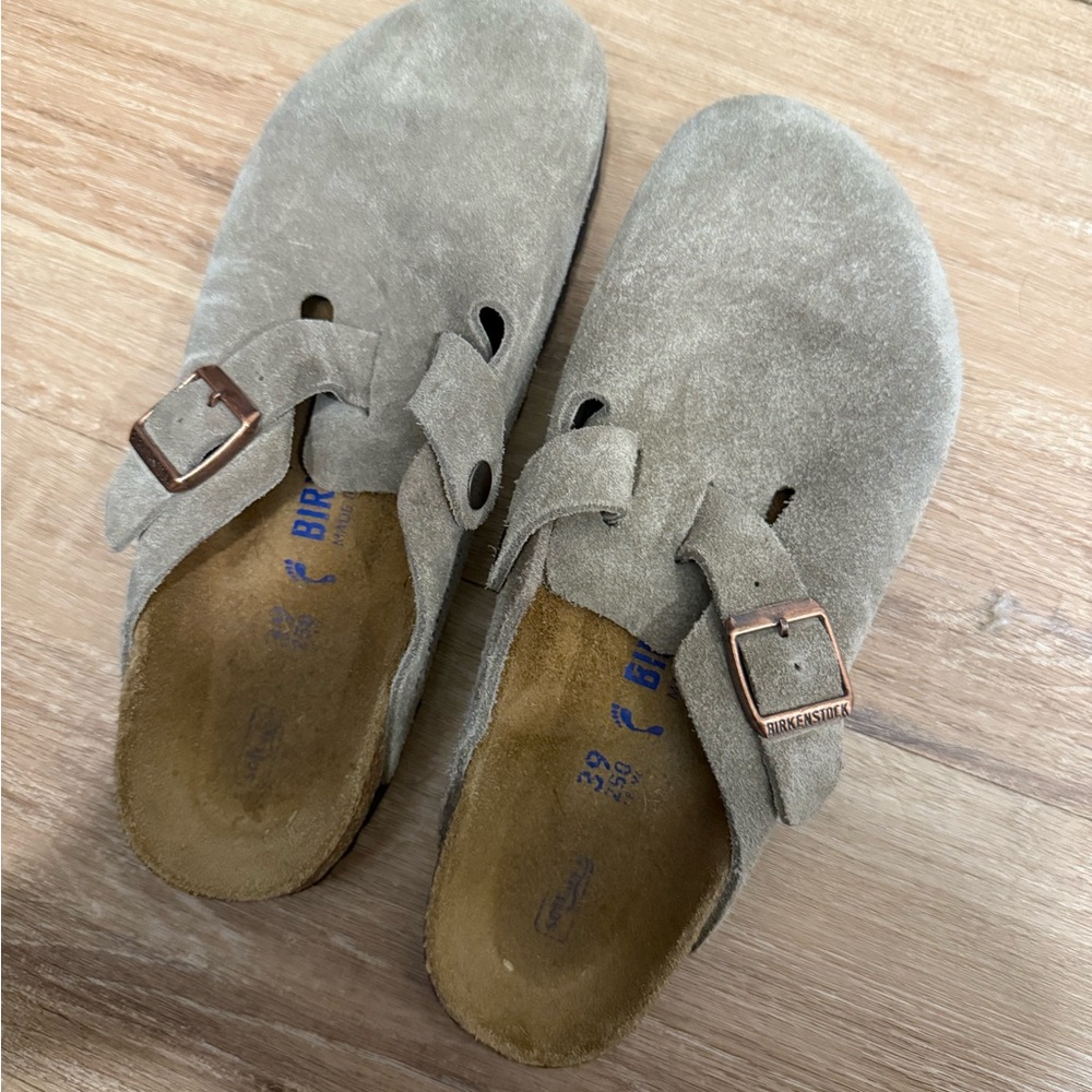 Birkenstock Light Brown Suede Boston Clogs